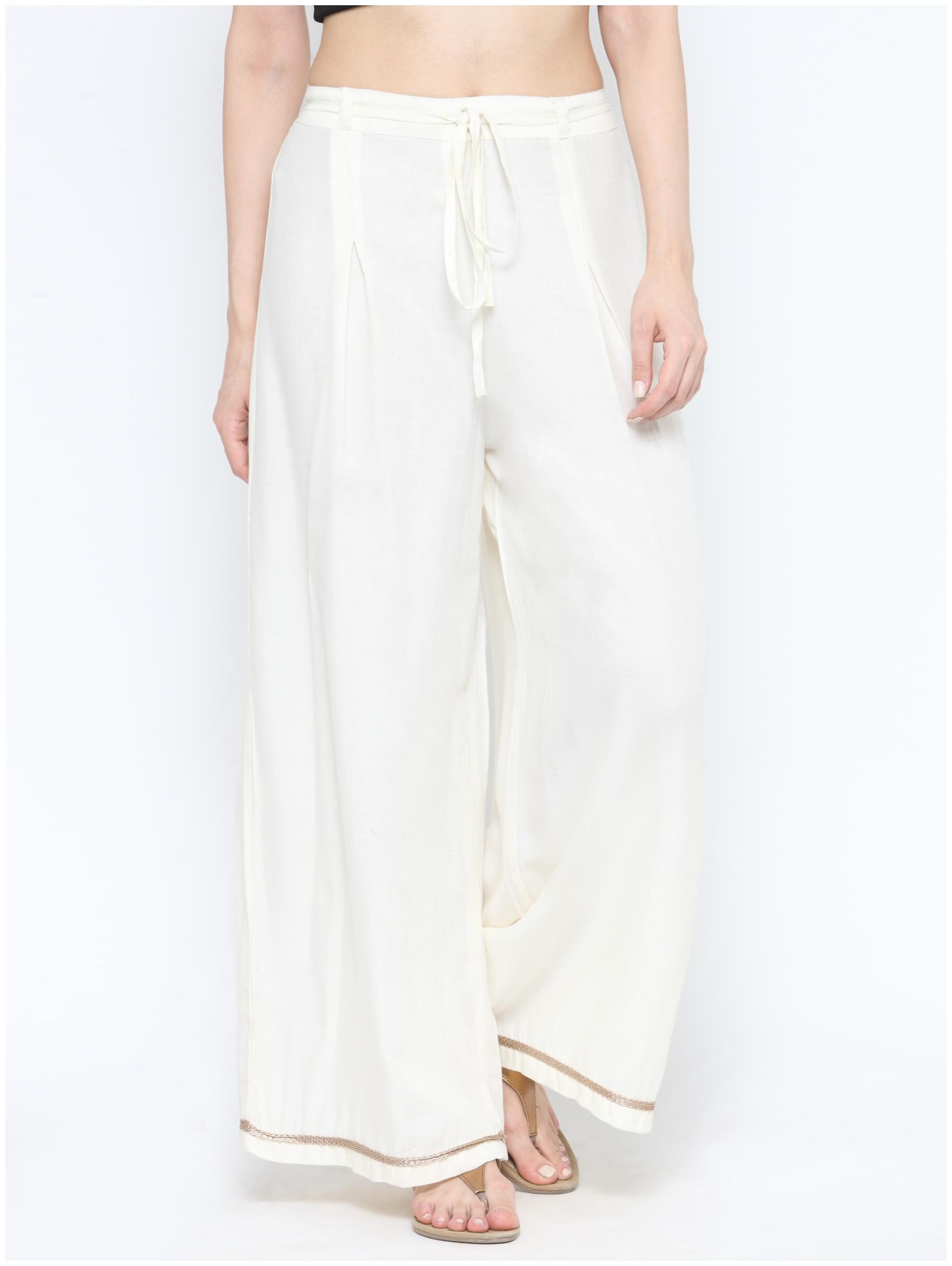

Ivy Blue White Solid Flared Palazzo
