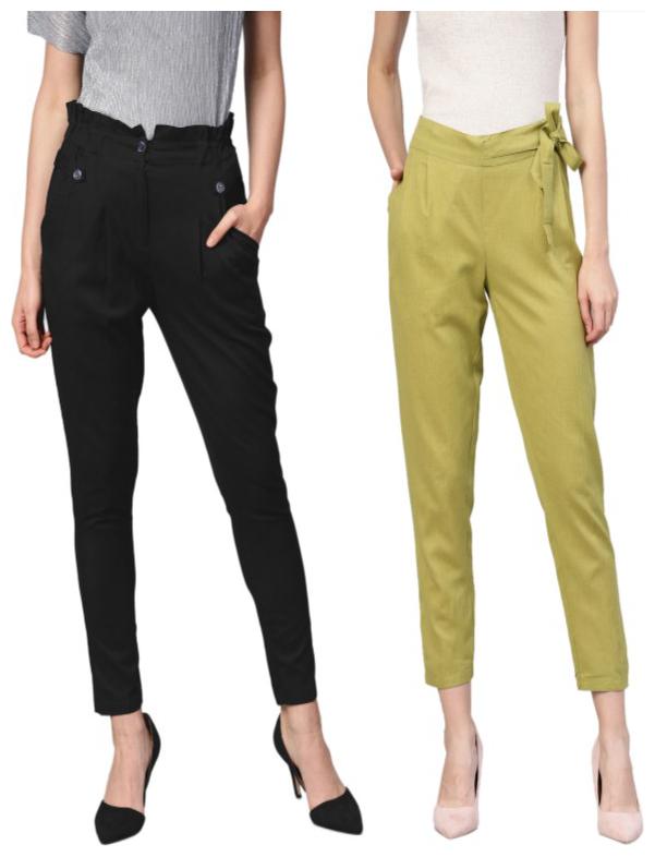 

Ivy Blue Women Black Green Flared fit Cropped trousers