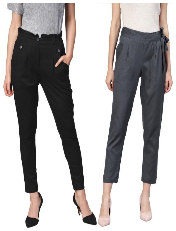 

Ivy Blue Women Grey Black Flared fit Cropped trousers