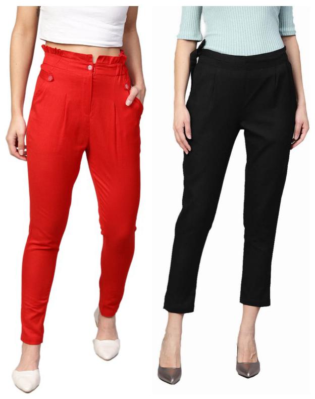 

Ivy Blue Women Black Red Flared fit Cropped trousers