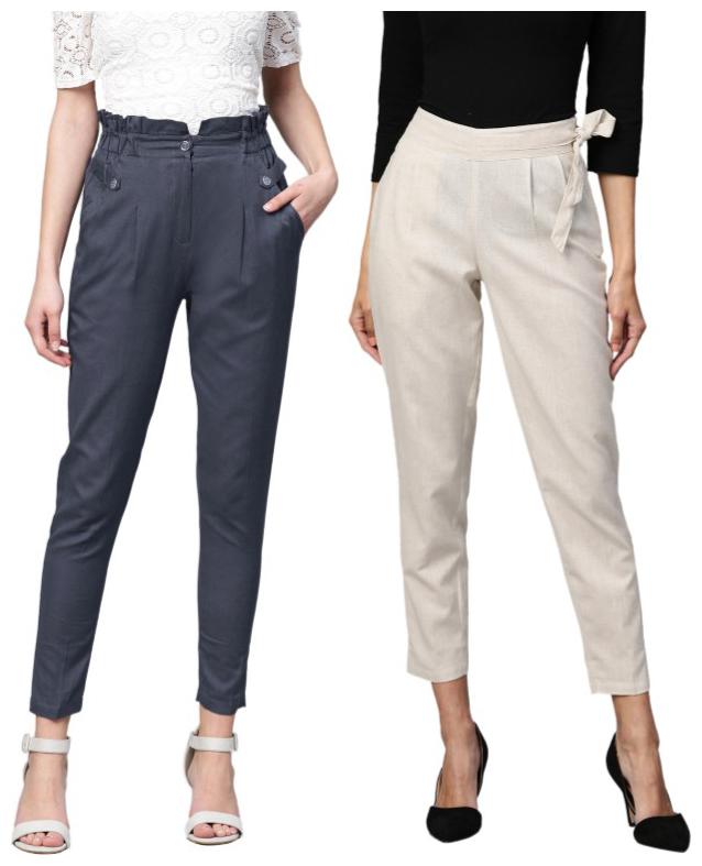 

Ivy Blue Women Cream Blue Flared fit Cropped trousers