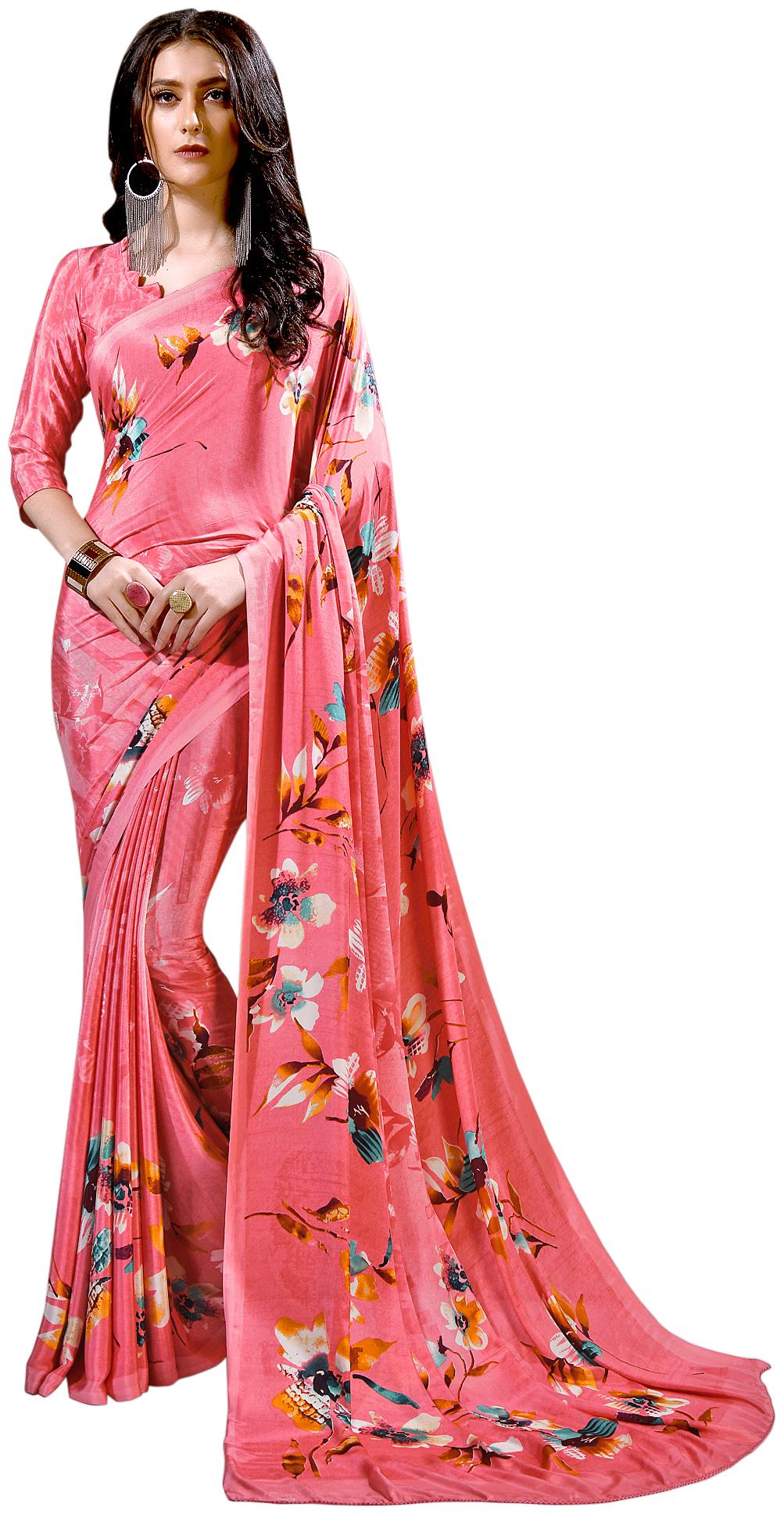 

Jaanvi fashion Pink Floral Universal Designer Saree With Blouse With blouse