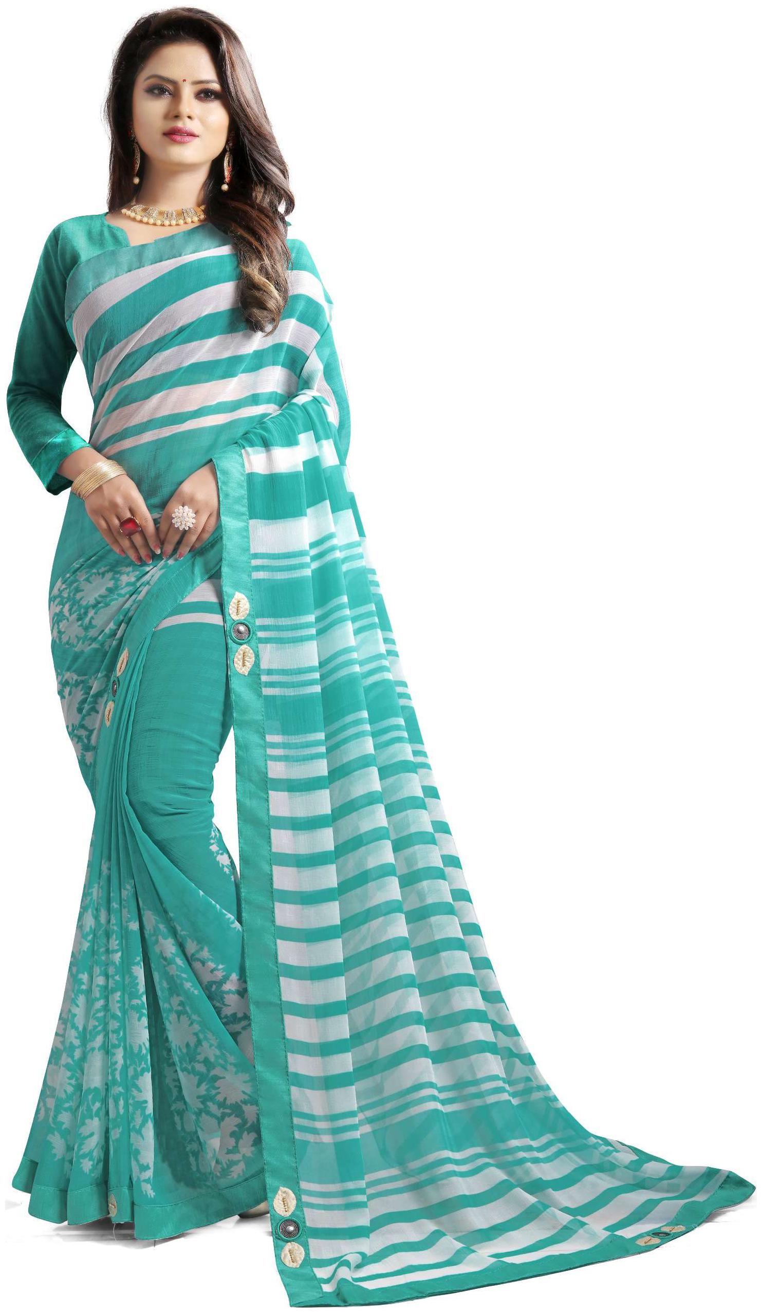 

Jaanvi fashion Blue Striped Universal Regular Saree With Blouse With blouse