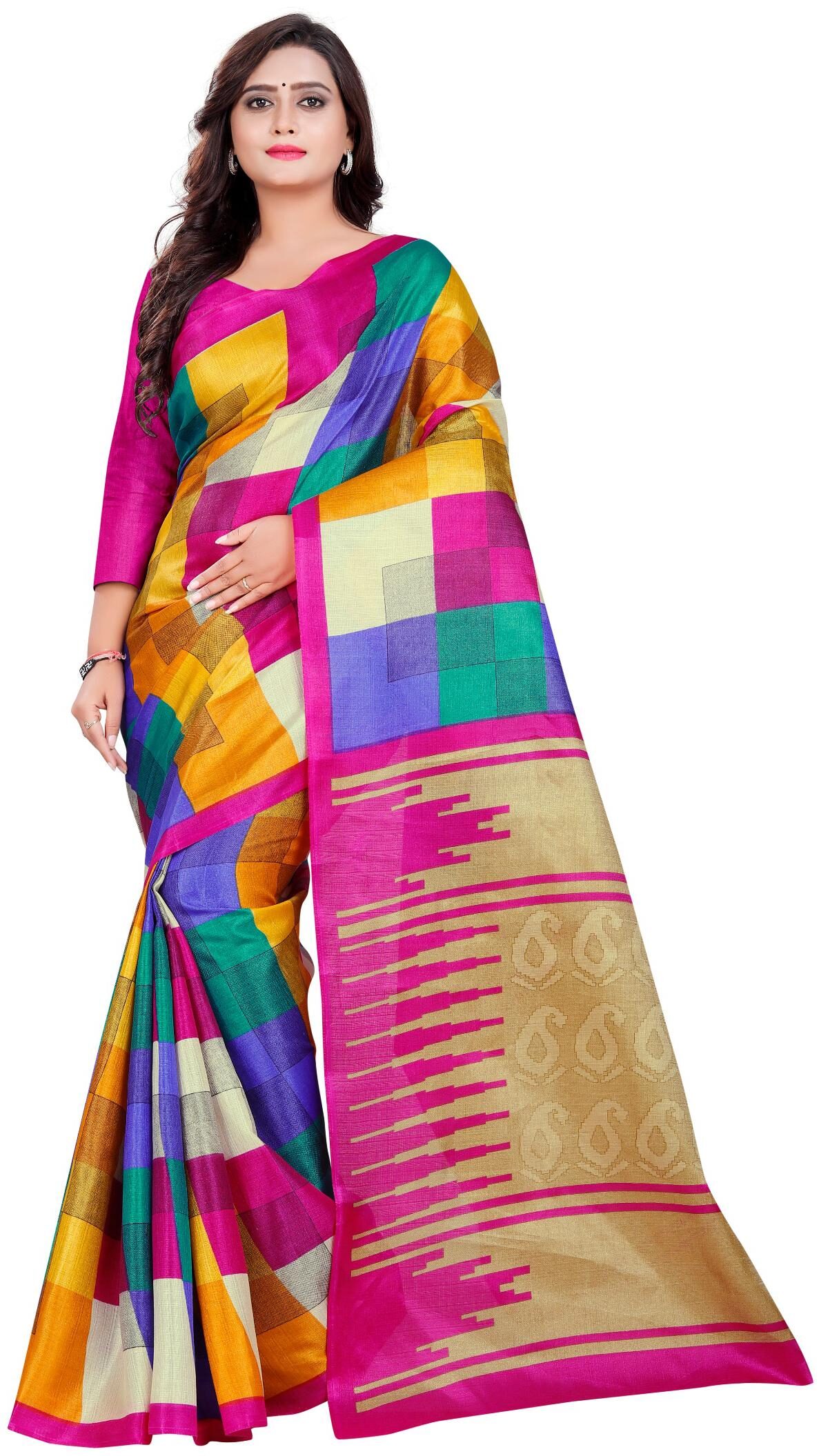 

Jaanvi fashion Women Khadi Pink Regular Saree With Blouse