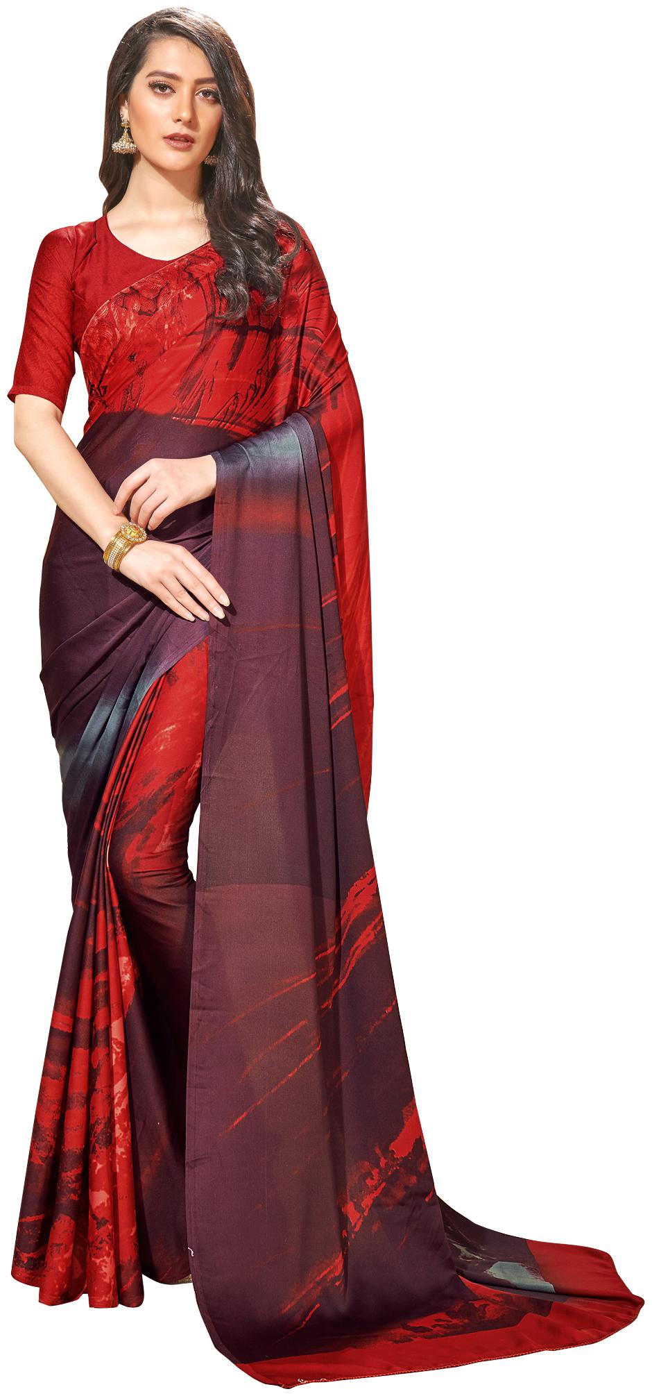 

Jaanvi Fashion Women Crepe Digital Printed Saree - Red