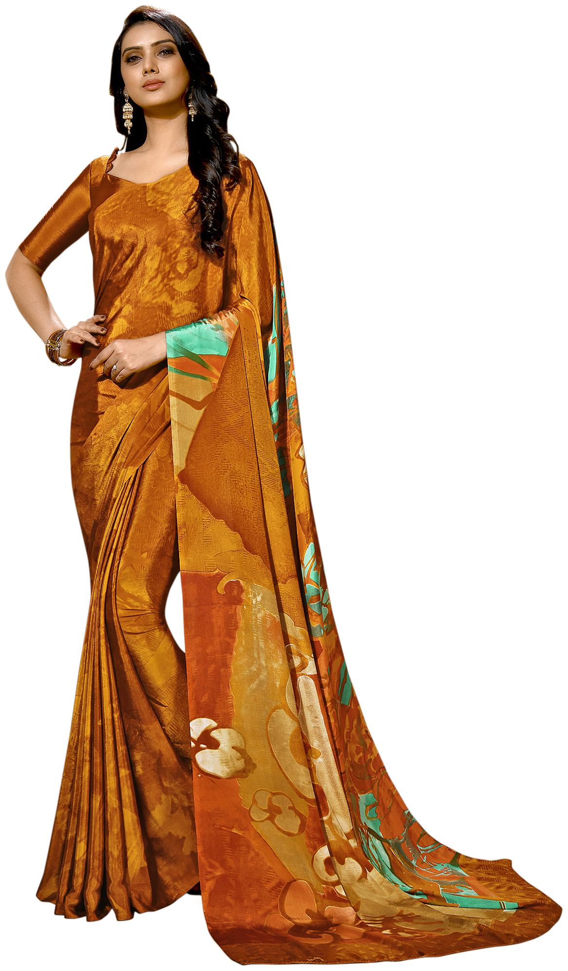 

Jaanvi Fashion Women Crepe Digital Printed Saree - Mustard