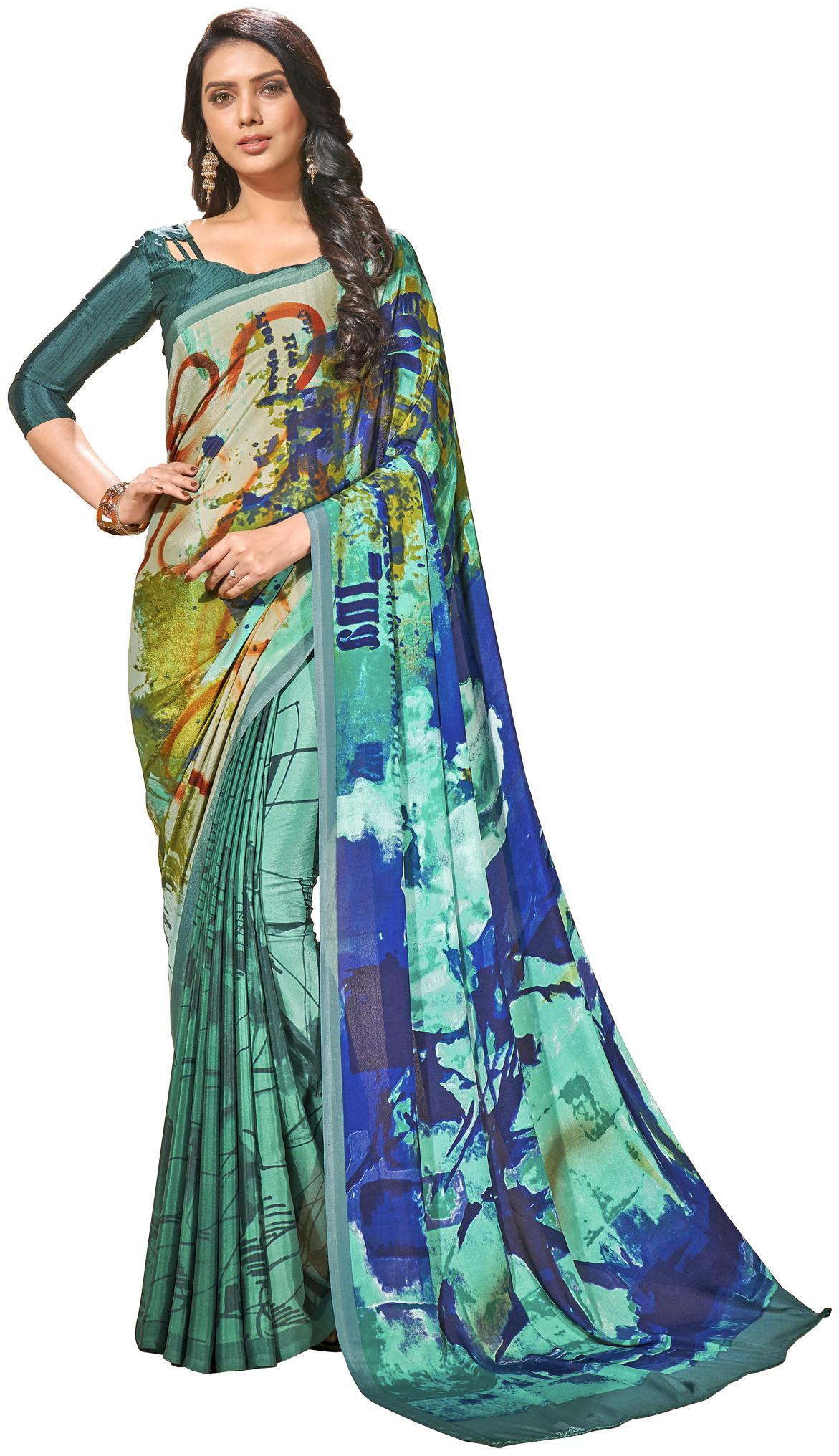 

Jaanvi Fashion Women Crepe Digital Printed Saree - Green