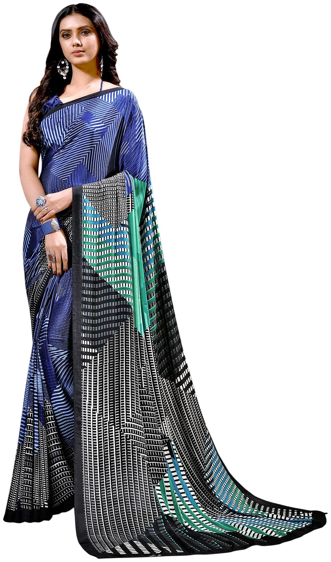 

Jaanvi Fashion Women Crepe Digital Printed Saree - Blue