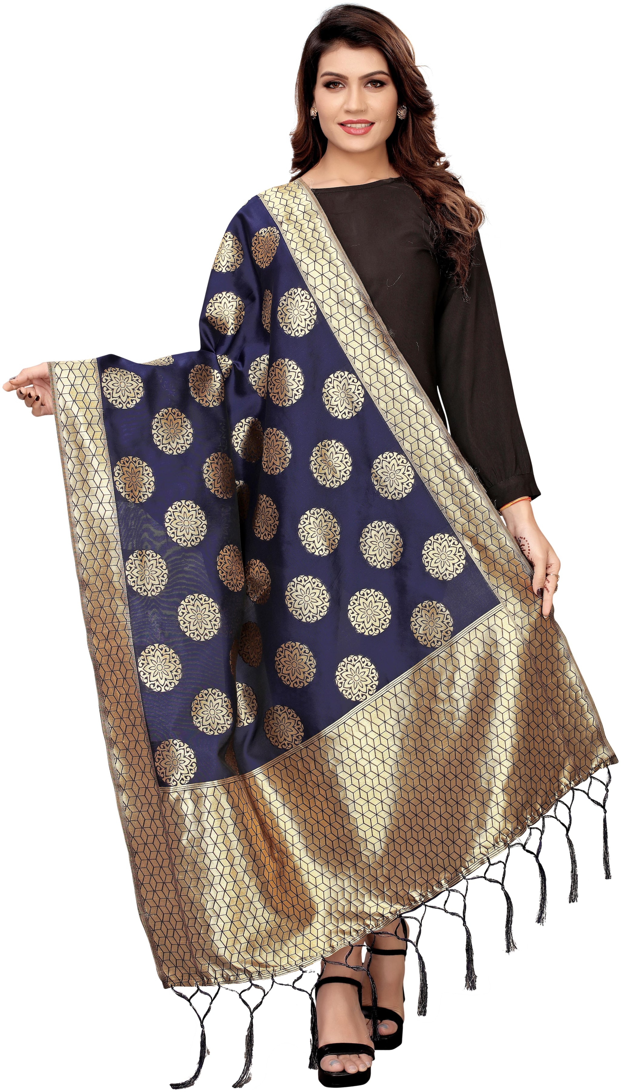 

Jaanvi fashion Women Banarasi Silk Woven Dupatta - Blue