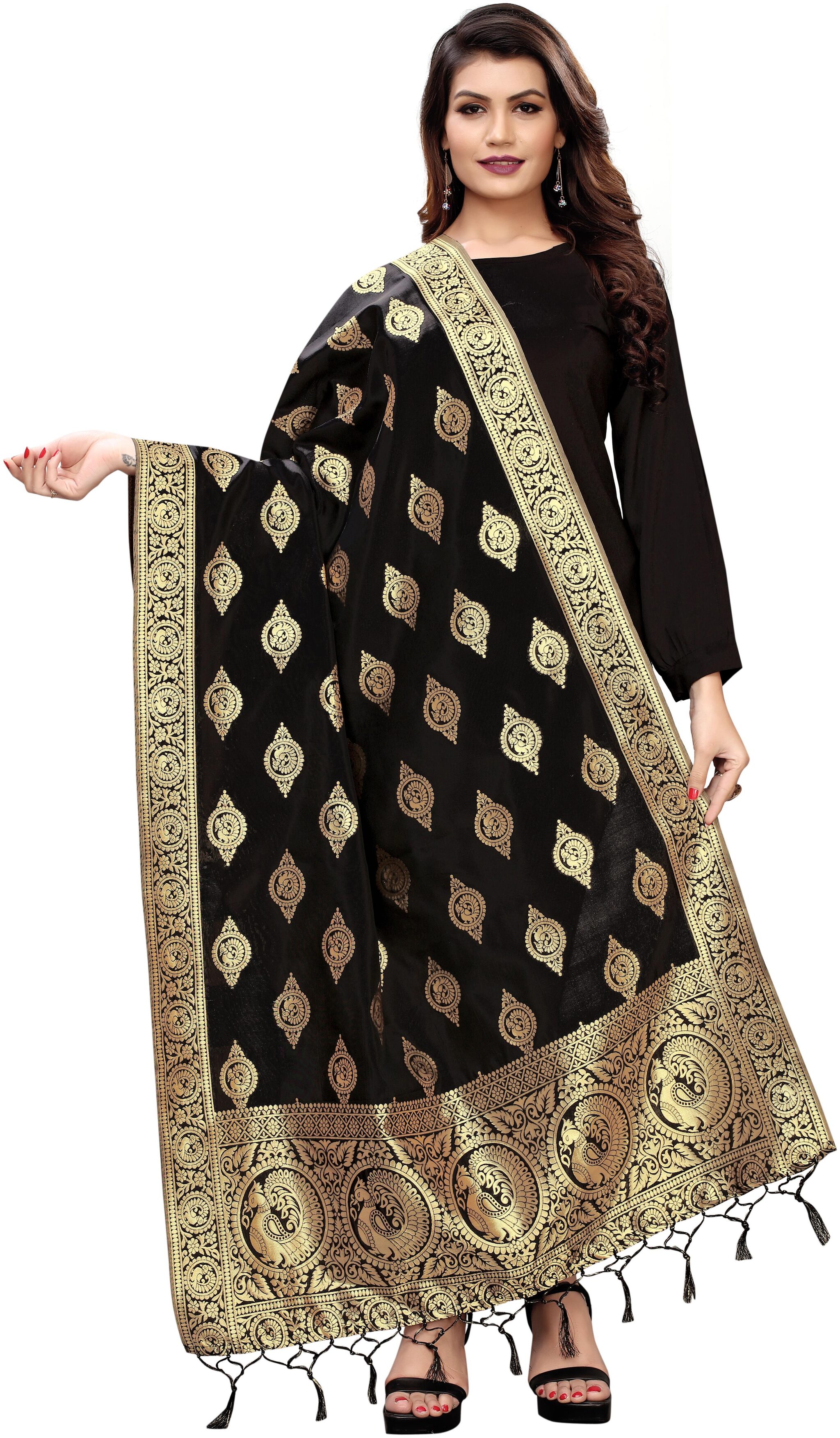 

Jaanvi fashion Women Banarasi Silk Woven Dupatta - Black