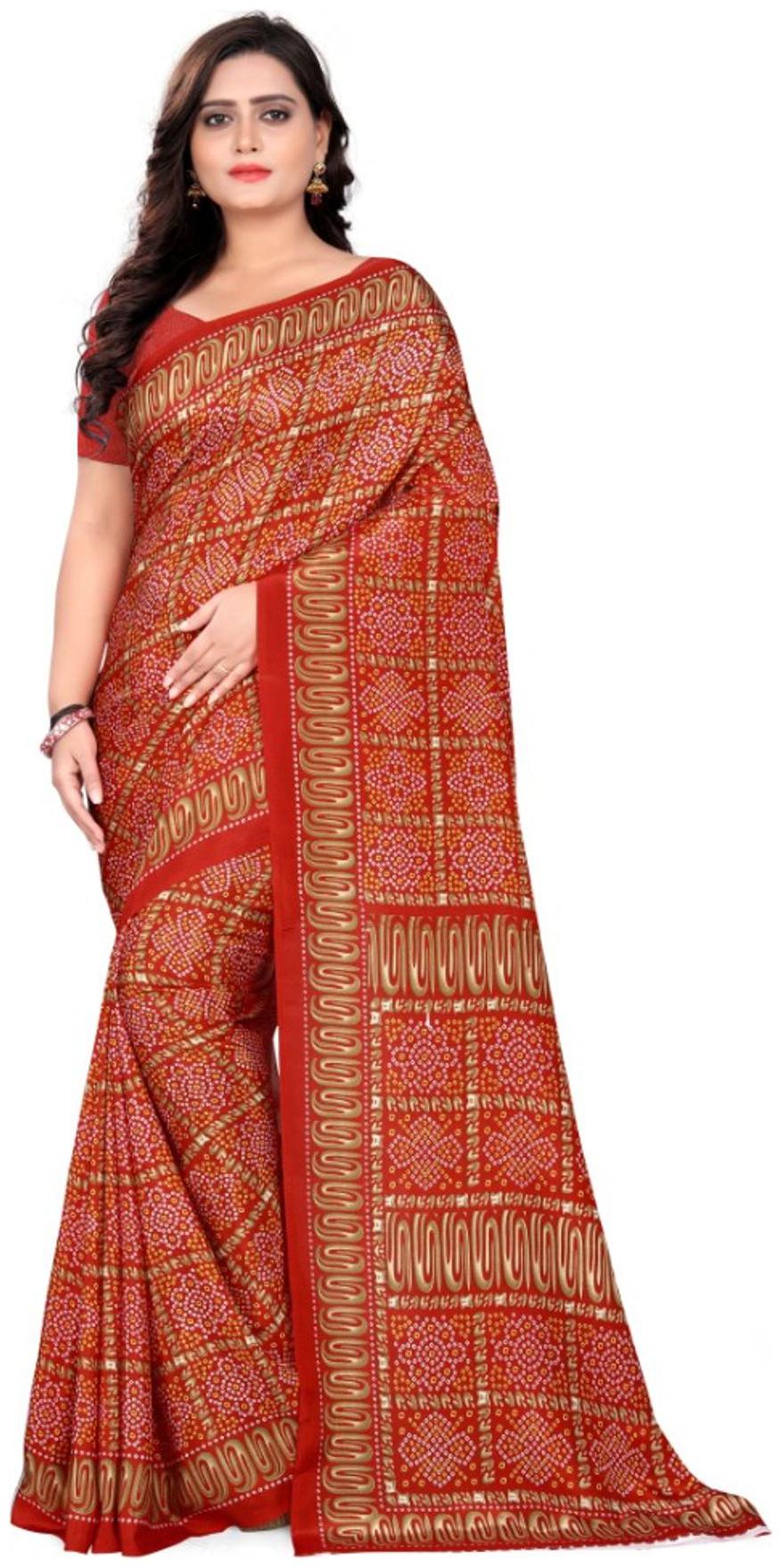

Jaanvi fashion Women Crepe Checkered Saree Red