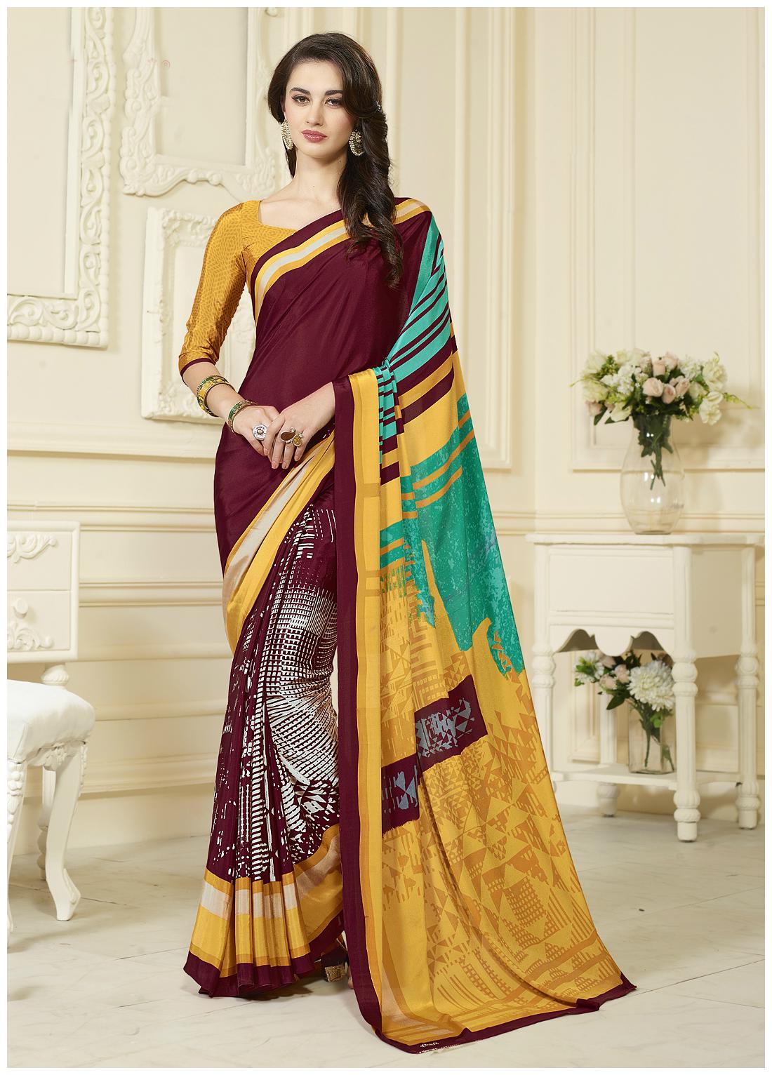 

Jaanvi Fashion Designer Crepe Printed Saree with Blouse