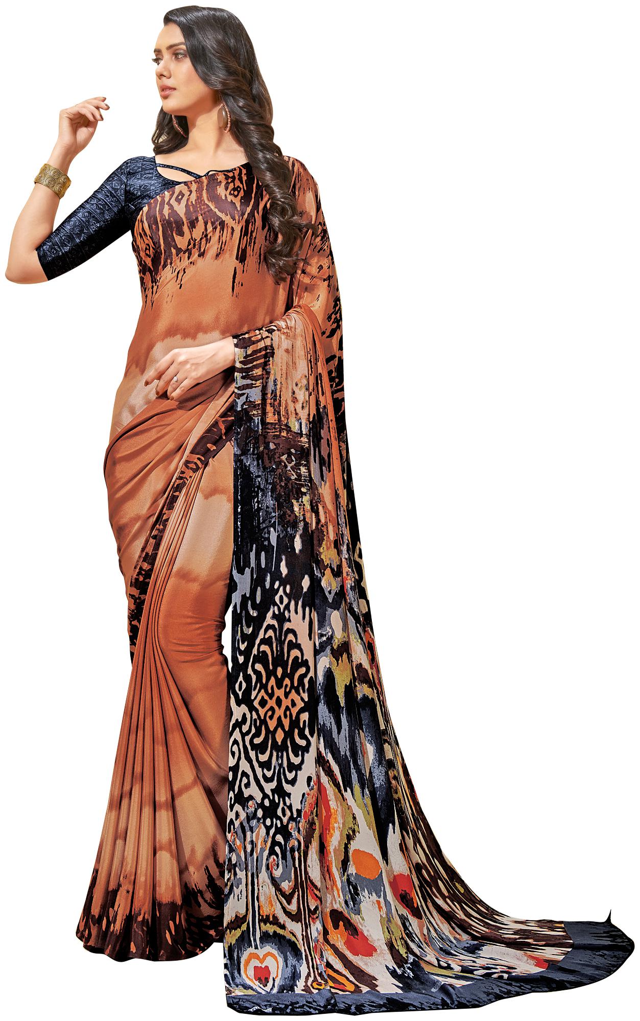 

Jaanvi Fashion Women Crepe Digital Printed Saree - Copper