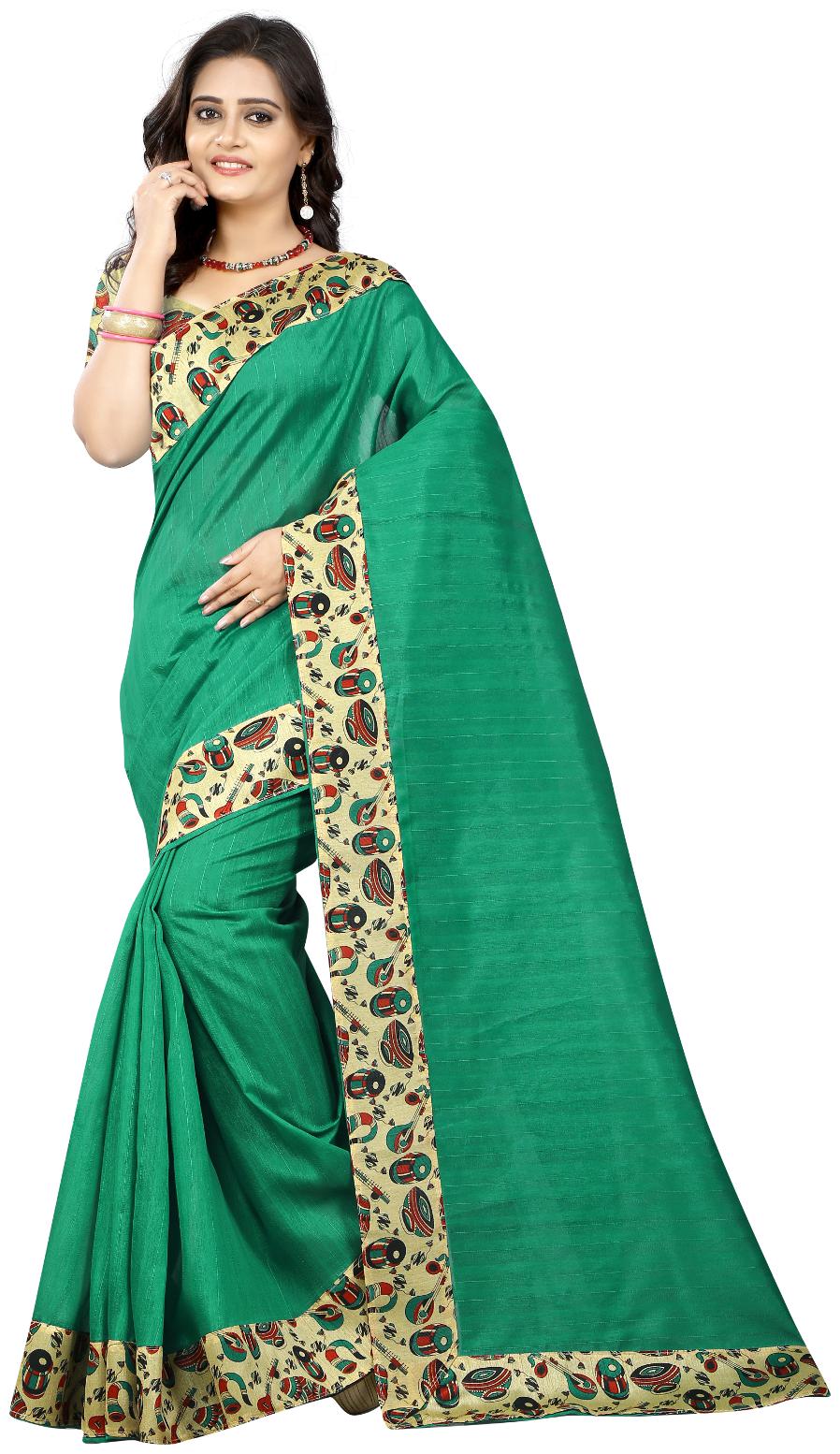

Jaanvi Fashion Green Solid Bhagalpuri Designer Saree With Blouse Without blouse