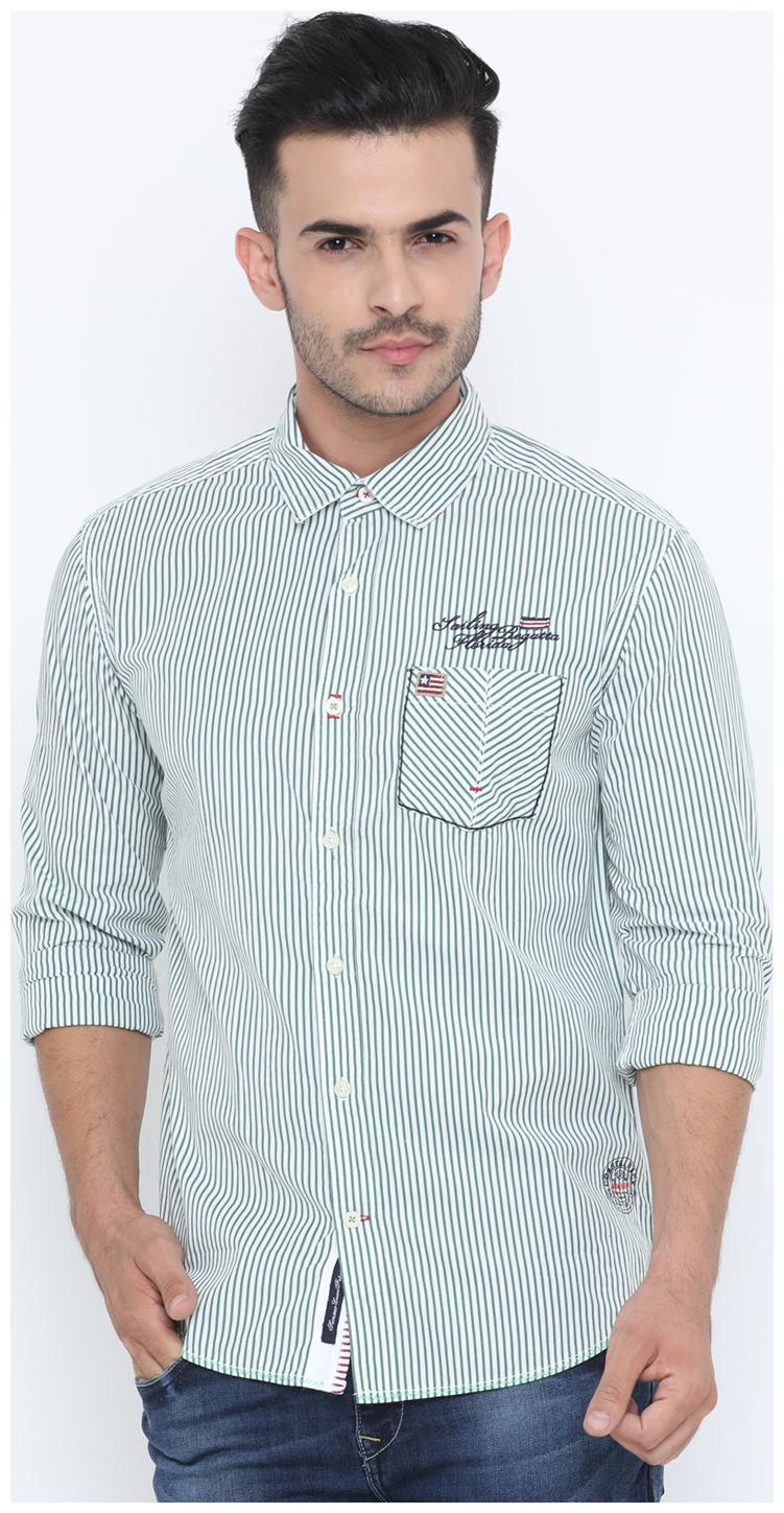 

Jackal Berry Men Green Vertical Stripes Slim Fit Casual Shirt