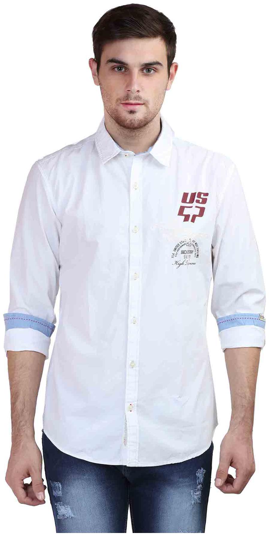 

Jackal Berry Men White Solid Slim Fit Casual Shirt