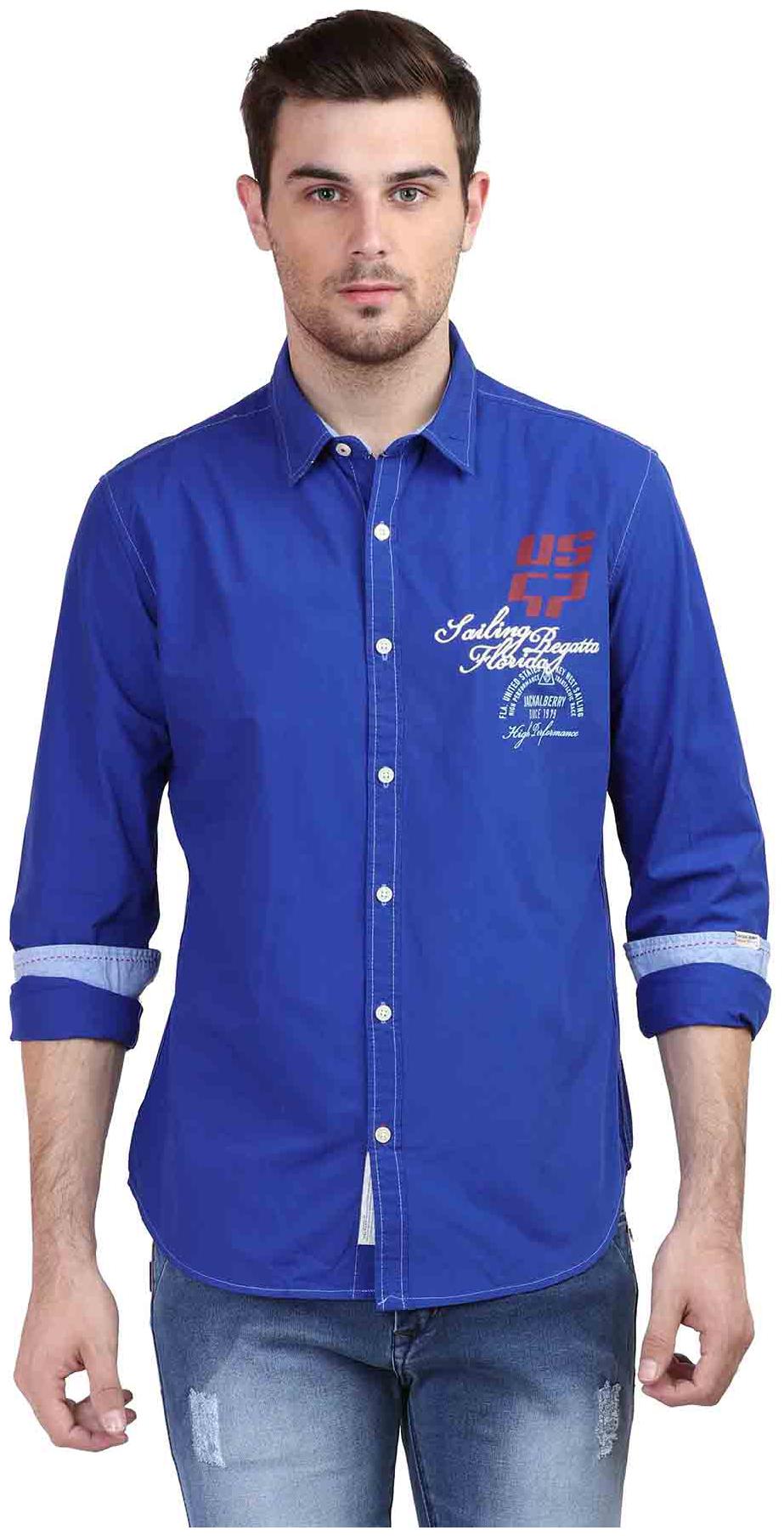 

Jackal Berry Men Blue Solid Slim Fit Casual Shirt