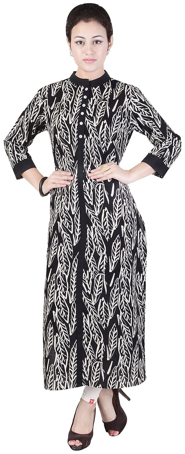 

JAI KURTIES Women Black Printed Straight Kurta