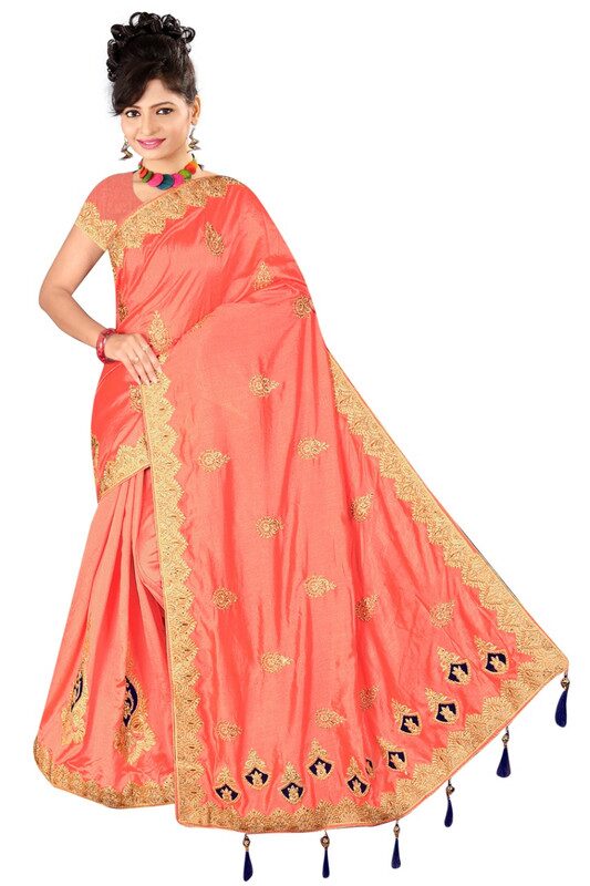

Jaina Sarees Women Silk Party Wear Saree With Blouse Piece(Peach)
