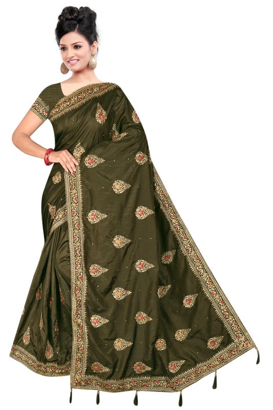 

Jaina Sarees Silk Embroidered Green Designer Saree For Women