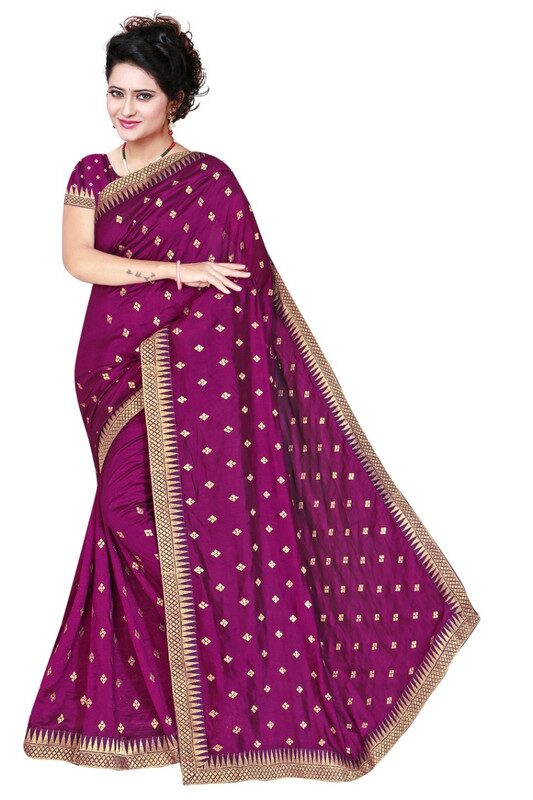 

Jaina Sarees Silk Embroidered Wine Designer Saree For Women