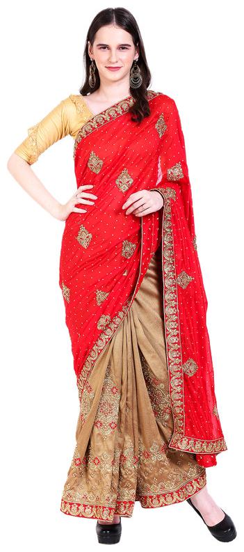 

Jaina Sarees Silk Red Embroidered Designer Saree For Women