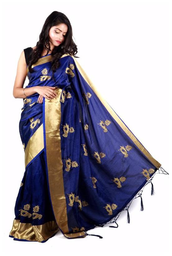 

Jaina Sarees Women Silk Woven Saree Blue