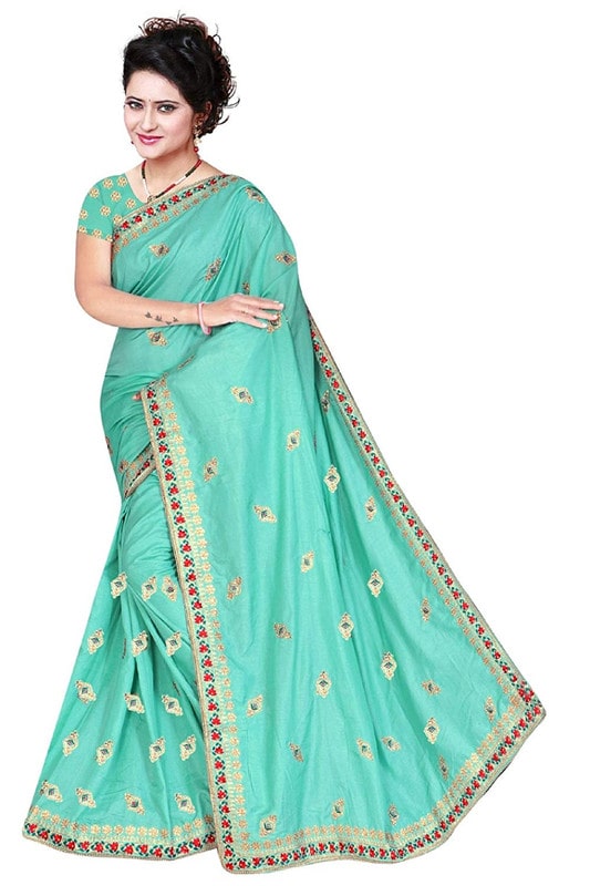 

Jaina Sarees Women Silk Party Wear Designer Saree (Turquoise)