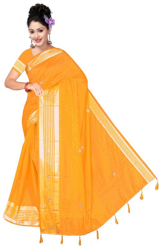

Jaina Sarees Silk Yellow Embellished Designer Saree For Women