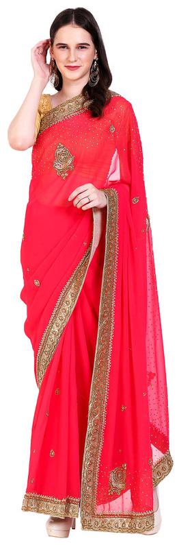

Jaina Sarees Georgette red Embroidered Designer Saree For Women