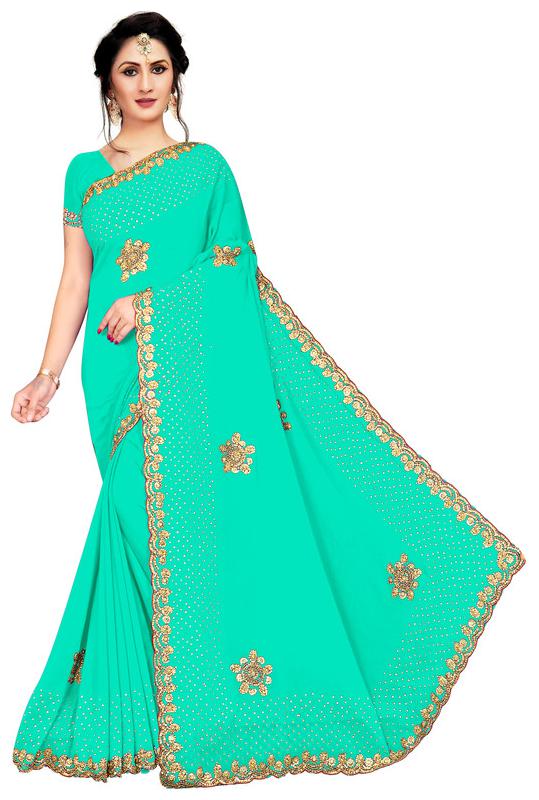 

Jaina Sarees Georgette Green Embroidered Designer Saree For women