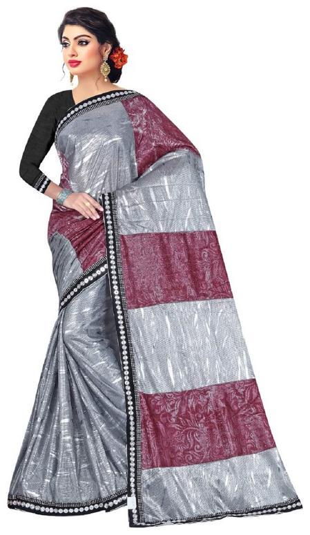 

Jaina Sarees Women Dupion Silk Embroidered Saree Maroon Grey
