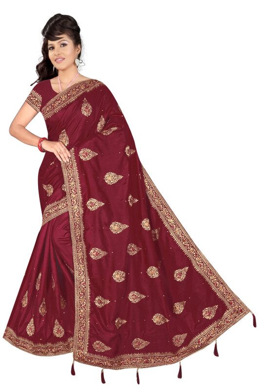 

Jaina Sarees Silk Embroidered Maroon Designer Saree For Women