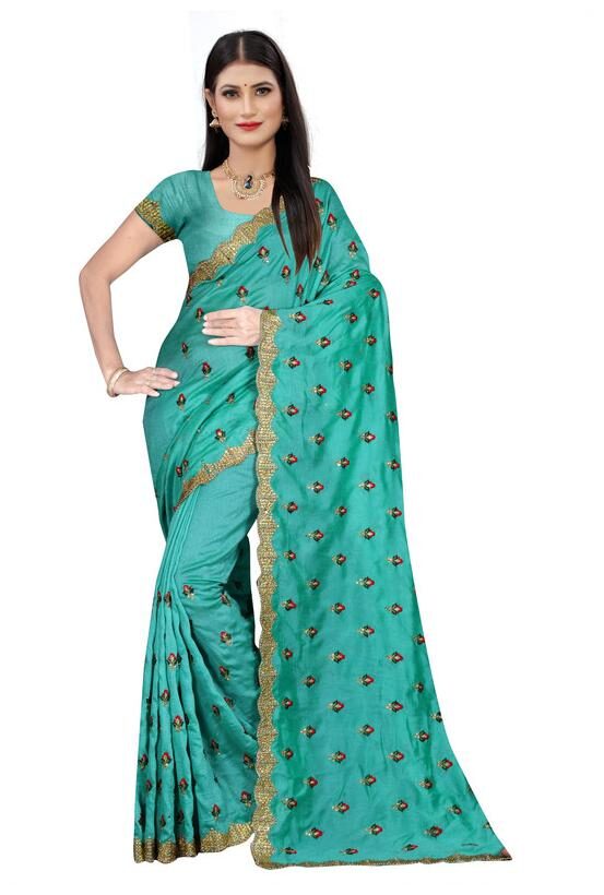 

Jaina Sarees Silk Turquoise Embroidered Designer Saree For women