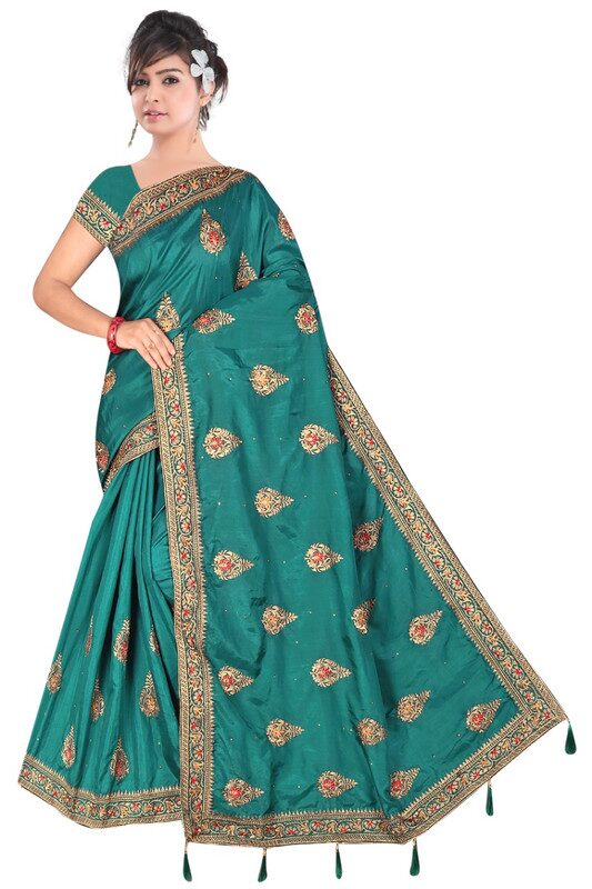 

Jaina Sarees Silk Embroidered Blue Designer Saree For Women