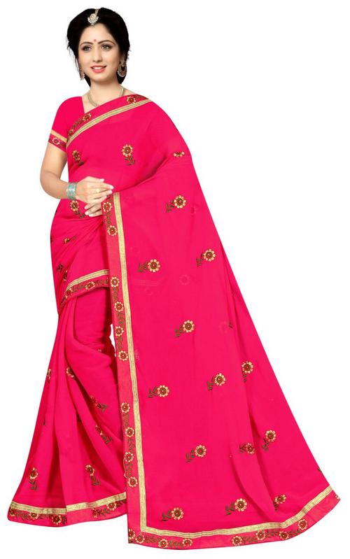 

Jaina Sarees Polyester Embroidered Magenta Saree