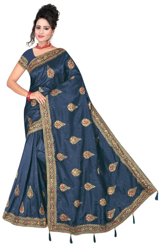 

Jaina Sarees Silk Embroidered Blue Designer Saree For Women