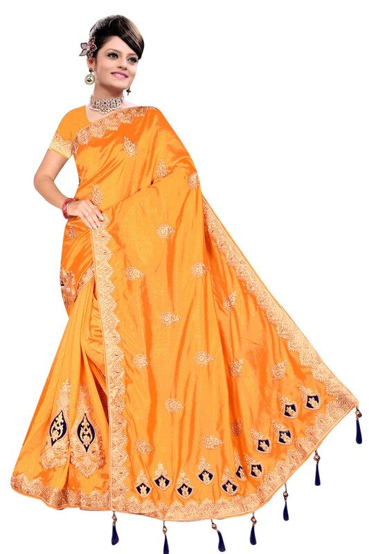 

Jaina Sarees Women Silk Party Wear Saree With Blouse Piece(Mustard)