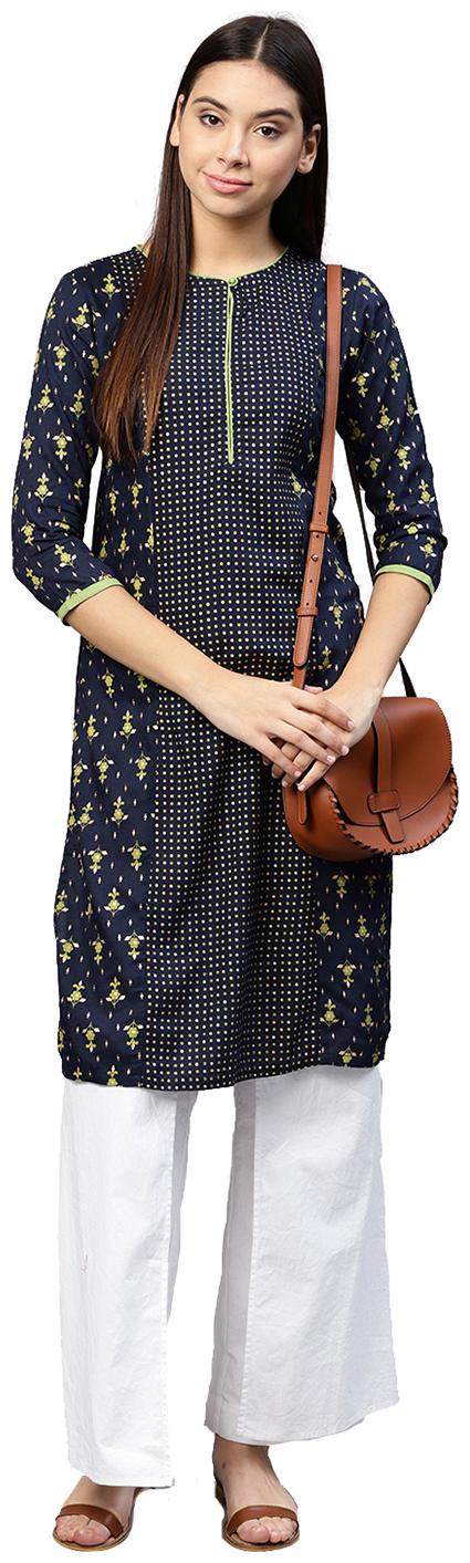 

Jaipur Kurti Women Navy Blue Ethnic Motifs A-Line Rayon Kurta
