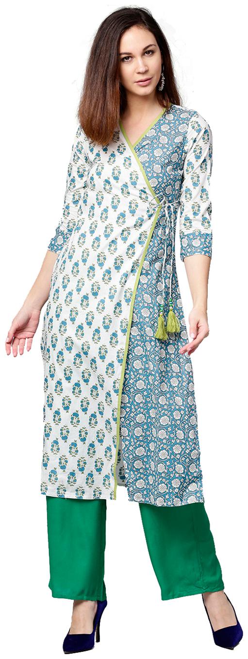 

Jaipur Kurti Women Blue Ethnic Motifs Angrakha Kurta With Palazzo
