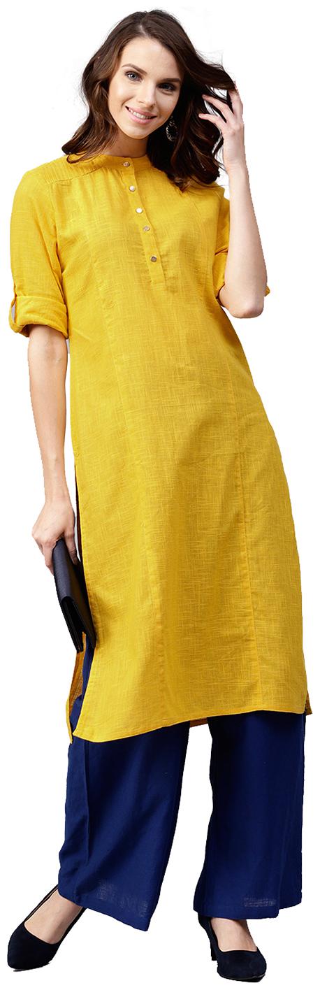 

Jaipur Kurti Women Yellow Solid Straight Kurta