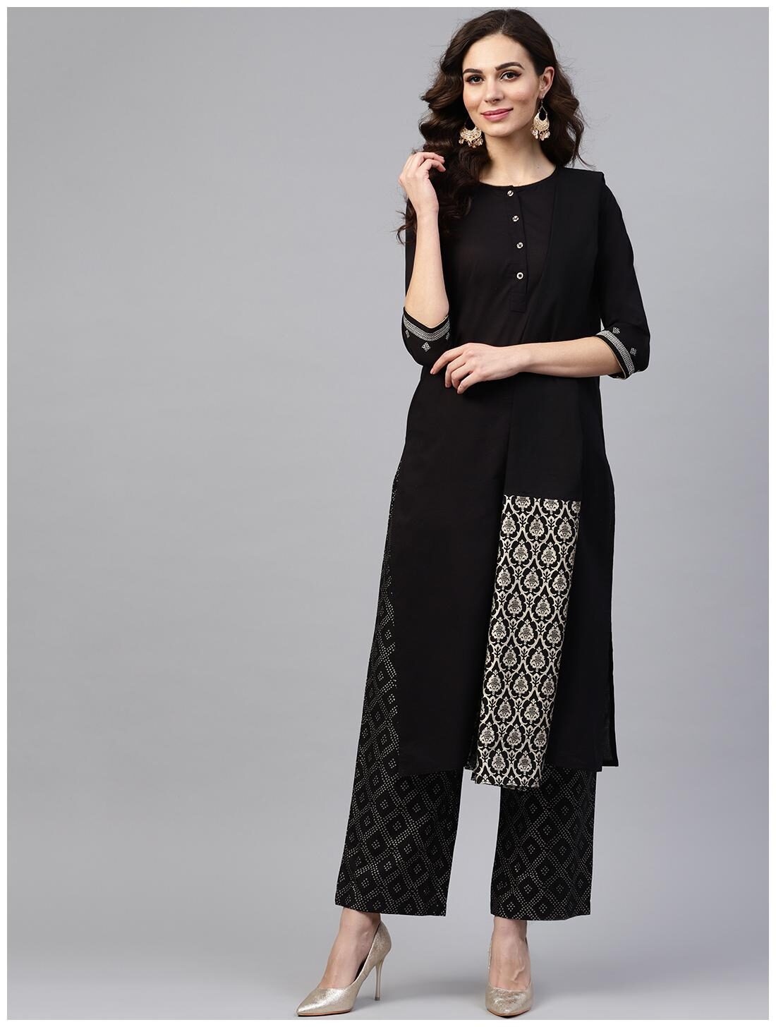 

Jaipur Kurti Women Black Ethnic Motifs Straight Kurta With Palazzo
