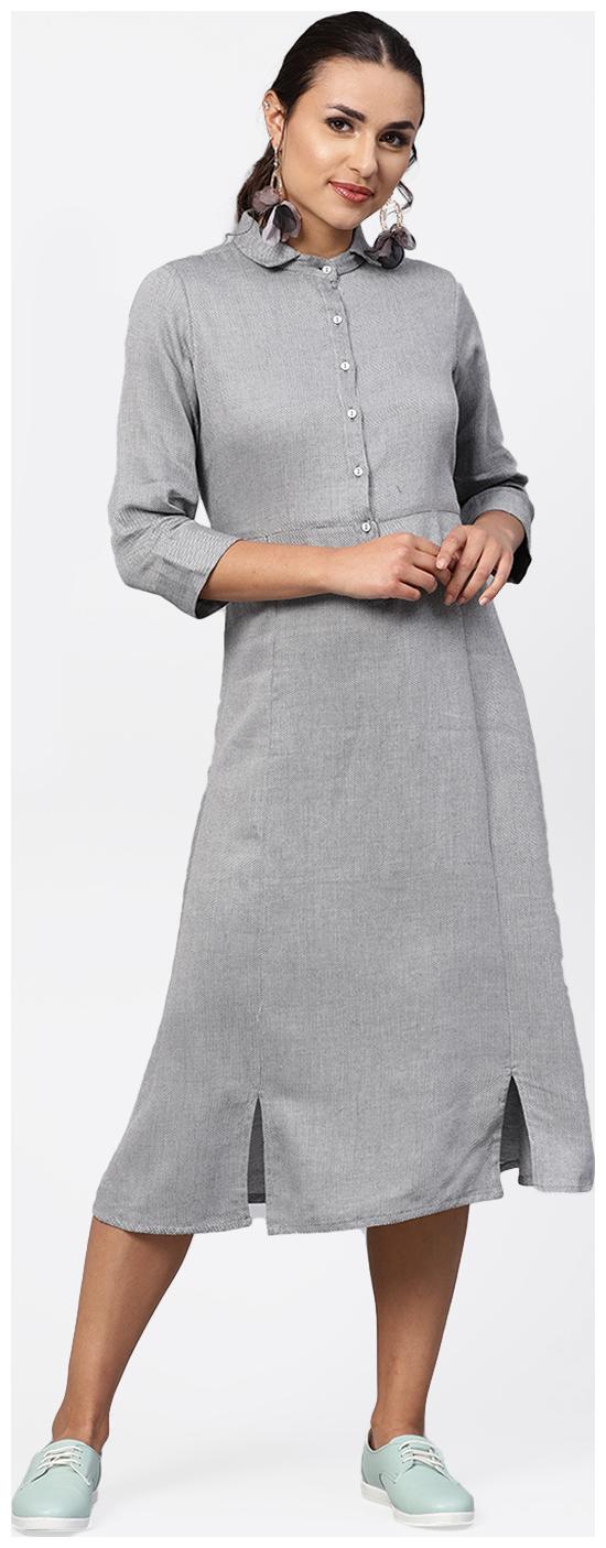

Jaipur Kurti Grey Self design A-line dress