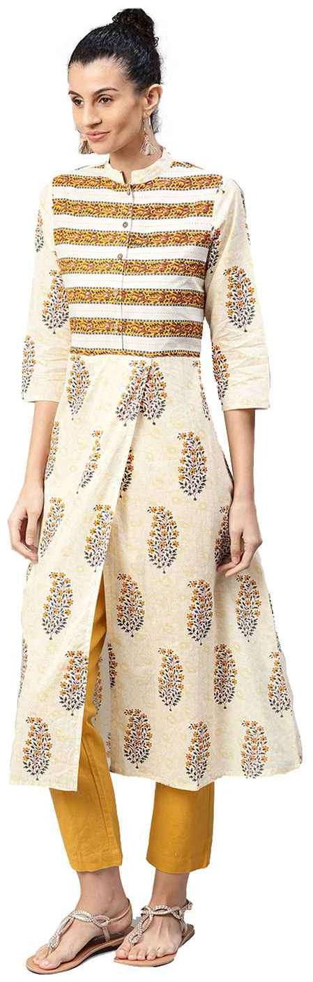 

Jaipur Kurti Women Cream Ethnic Motifs A-Line Cotton Kurta