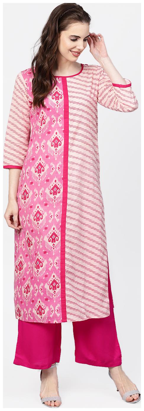 

Jaipur Kurti Women Pink Printed Straight Kurta With Palazzo