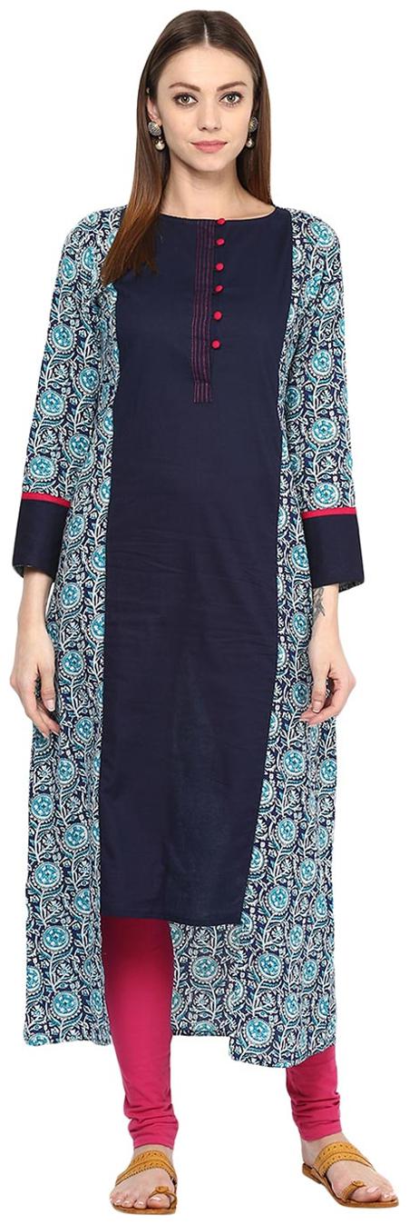 

Jaipur Kurti Women Blue Floral Straight Kurta