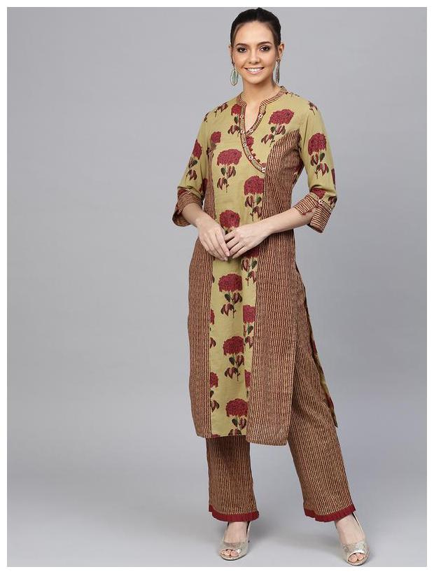 

Jaipur Kurti Women Cotton Floral Kurta With Palazzo - Green