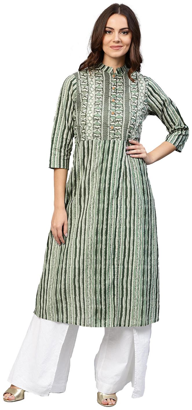 

Jaipur Kurti Women Green Printed Straight Kurta