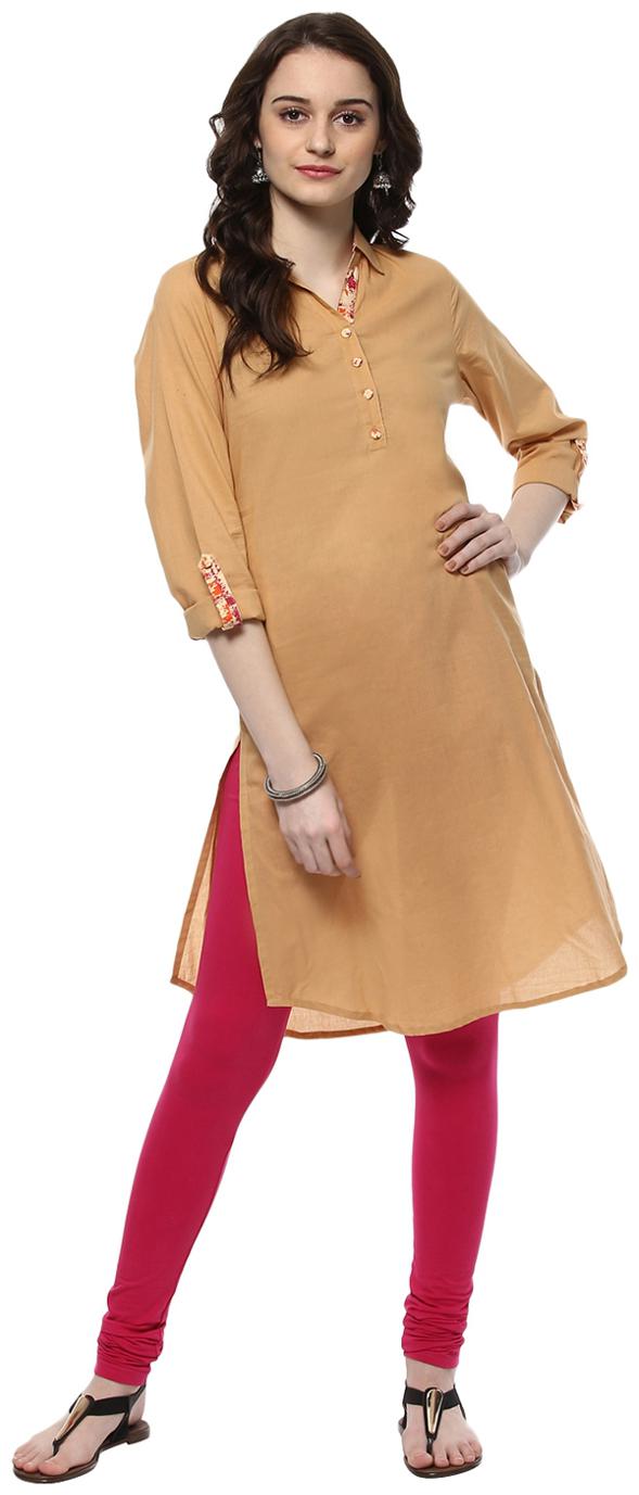 

Jaipur Kurti Women Beige Solid Straight Kurta