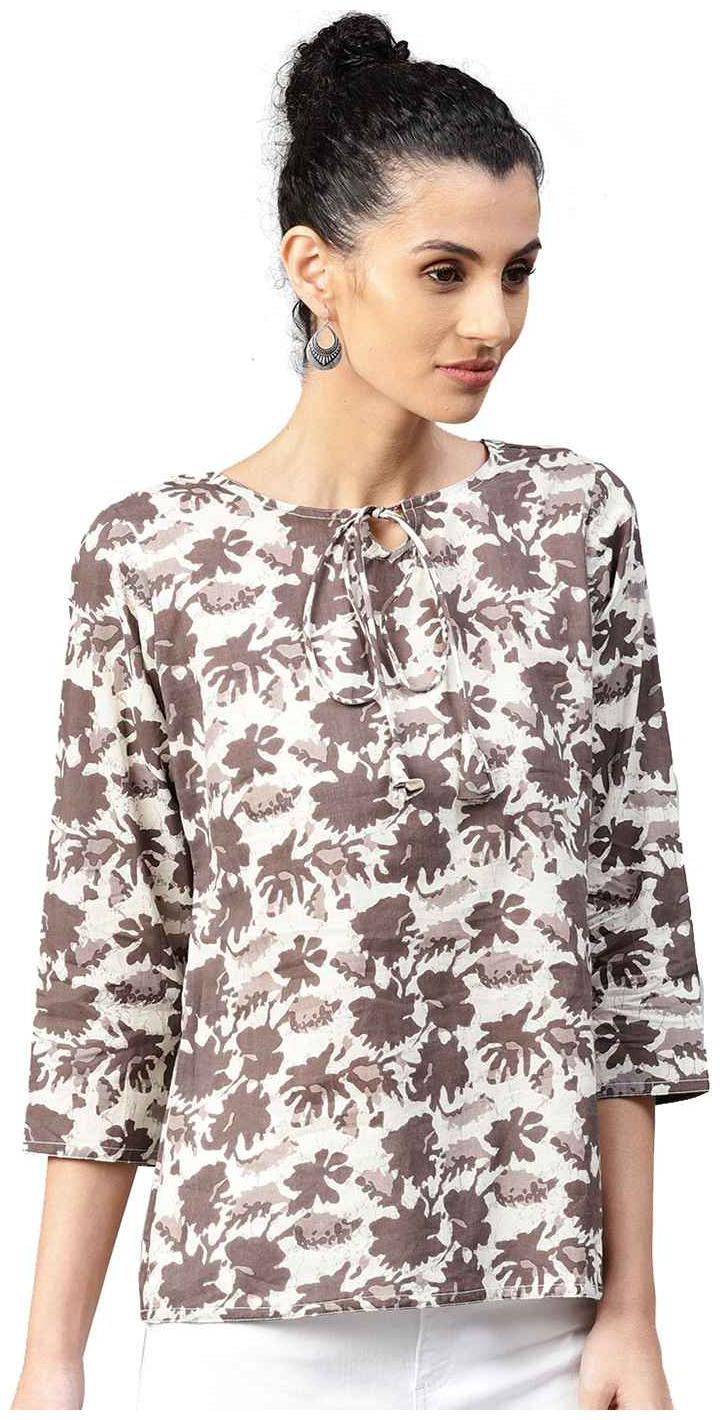 

Jaipur Kurti Women Grey Abstract Straight Cotton Top